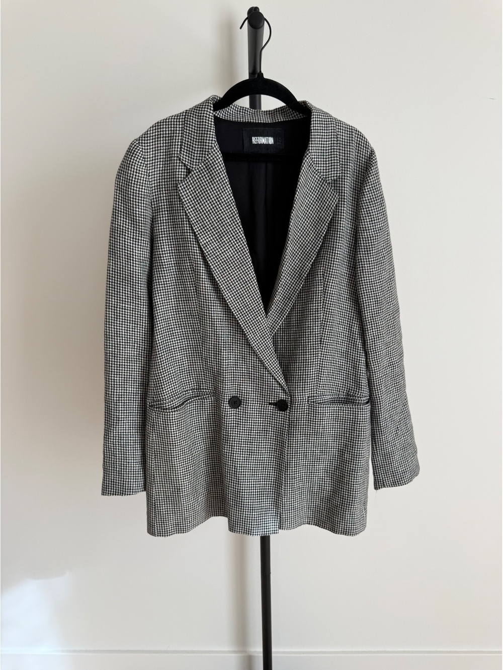 Reformation Valero Houndstooth Double Breasted Blazer Size S Black White